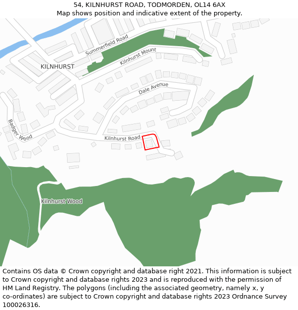 54, KILNHURST ROAD, TODMORDEN, OL14 6AX: Location map and indicative extent of plot