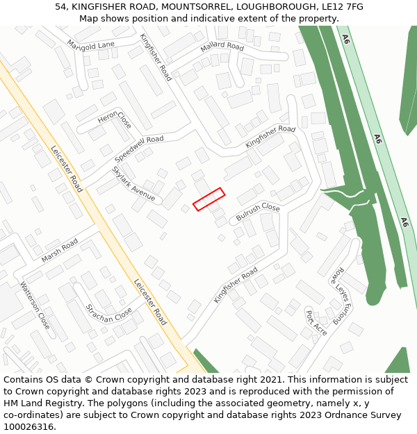 54, KINGFISHER ROAD, MOUNTSORREL, LOUGHBOROUGH, LE12 7FG: Location map and indicative extent of plot