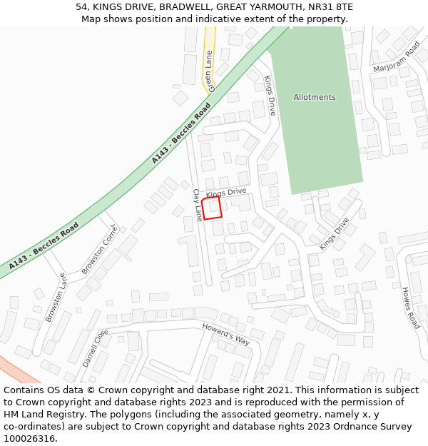 54, KINGS DRIVE, BRADWELL, GREAT YARMOUTH, NR31 8TE: Location map and indicative extent of plot