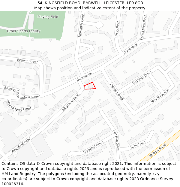 54, KINGSFIELD ROAD, BARWELL, LEICESTER, LE9 8GR: Location map and indicative extent of plot
