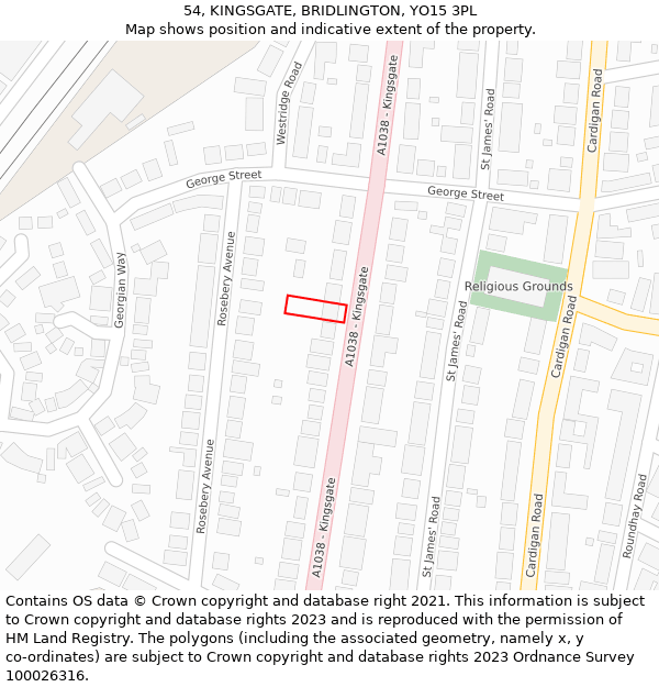 54, KINGSGATE, BRIDLINGTON, YO15 3PL: Location map and indicative extent of plot