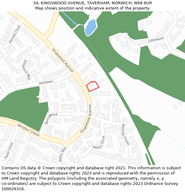 54, KINGSWOOD AVENUE, TAVERHAM, NORWICH, NR8 6UR: Location map and indicative extent of plot