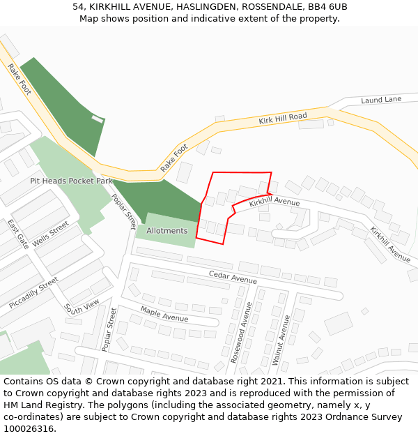 54, KIRKHILL AVENUE, HASLINGDEN, ROSSENDALE, BB4 6UB: Location map and indicative extent of plot