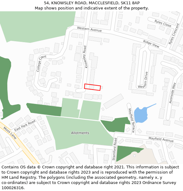 54, KNOWSLEY ROAD, MACCLESFIELD, SK11 8AP: Location map and indicative extent of plot