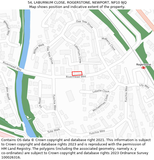 54, LABURNUM CLOSE, ROGERSTONE, NEWPORT, NP10 9JQ: Location map and indicative extent of plot