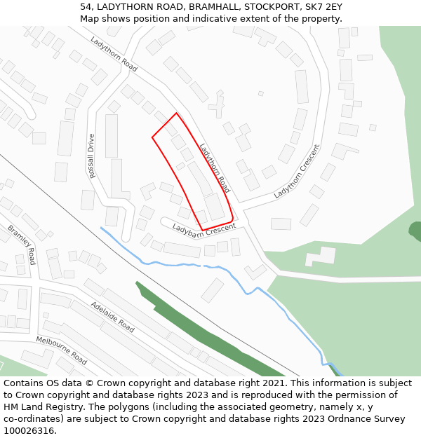 54, LADYTHORN ROAD, BRAMHALL, STOCKPORT, SK7 2EY: Location map and indicative extent of plot