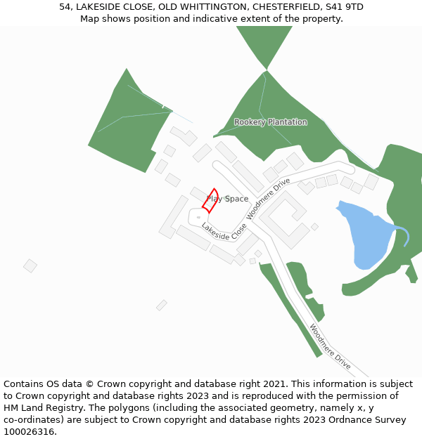 54, LAKESIDE CLOSE, OLD WHITTINGTON, CHESTERFIELD, S41 9TD: Location map and indicative extent of plot