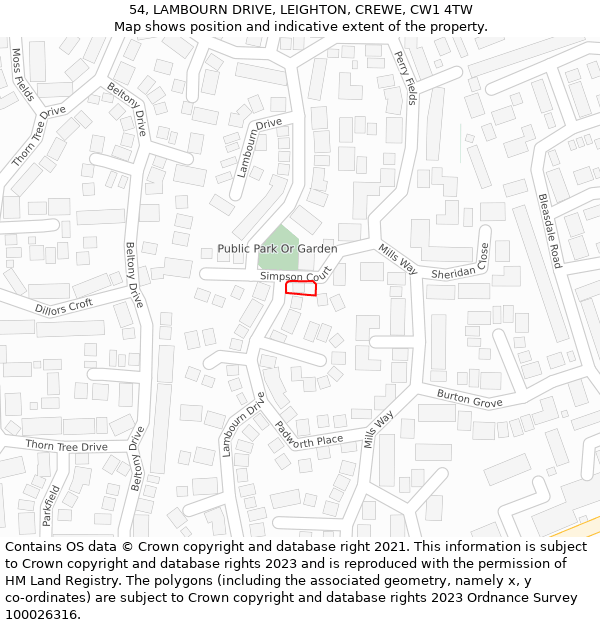 54, LAMBOURN DRIVE, LEIGHTON, CREWE, CW1 4TW: Location map and indicative extent of plot