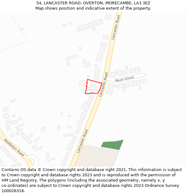 54, LANCASTER ROAD, OVERTON, MORECAMBE, LA3 3EZ: Location map and indicative extent of plot