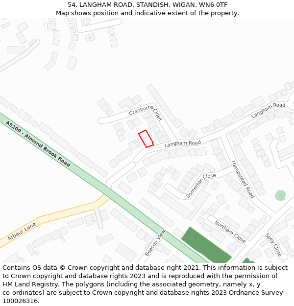 54, LANGHAM ROAD, STANDISH, WIGAN, WN6 0TF: Location map and indicative extent of plot