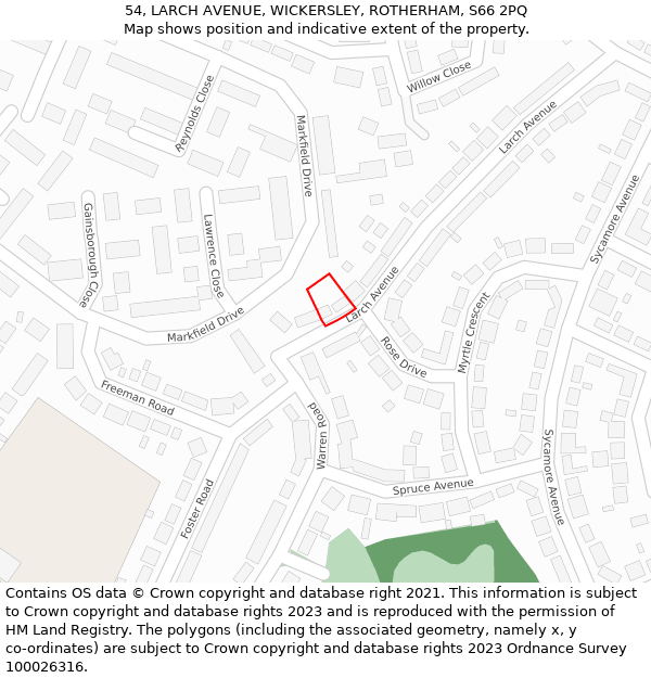 54, LARCH AVENUE, WICKERSLEY, ROTHERHAM, S66 2PQ: Location map and indicative extent of plot