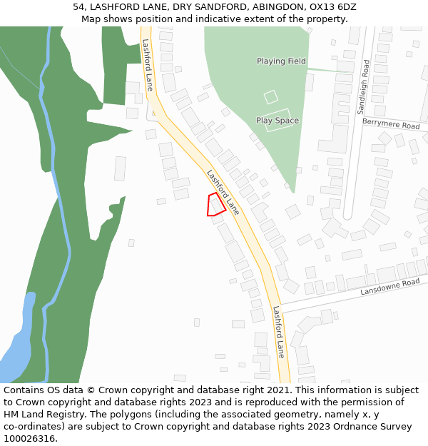 54, LASHFORD LANE, DRY SANDFORD, ABINGDON, OX13 6DZ: Location map and indicative extent of plot