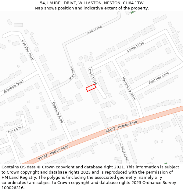 54, LAUREL DRIVE, WILLASTON, NESTON, CH64 1TW: Location map and indicative extent of plot