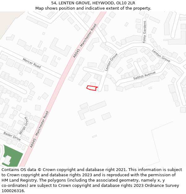 54, LENTEN GROVE, HEYWOOD, OL10 2LR: Location map and indicative extent of plot