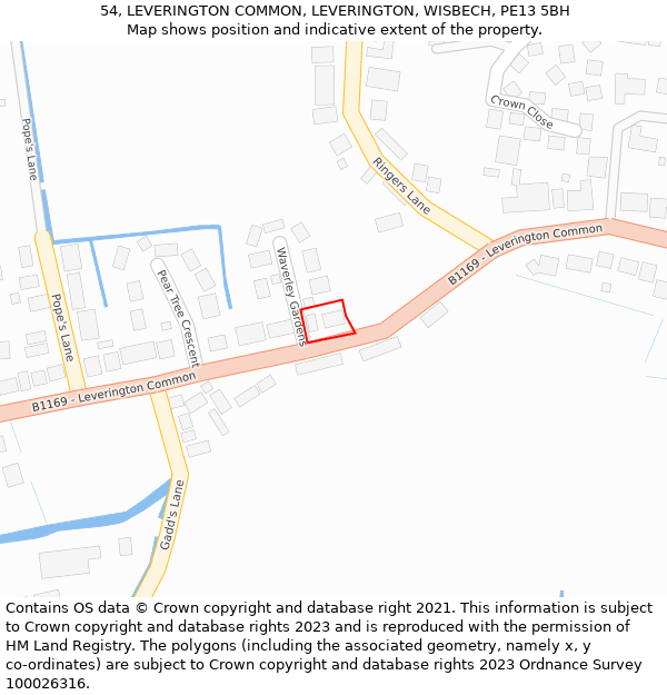 54, LEVERINGTON COMMON, LEVERINGTON, WISBECH, PE13 5BH: Location map and indicative extent of plot