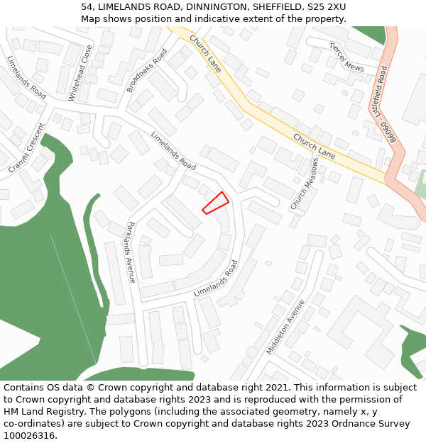 54, LIMELANDS ROAD, DINNINGTON, SHEFFIELD, S25 2XU: Location map and indicative extent of plot