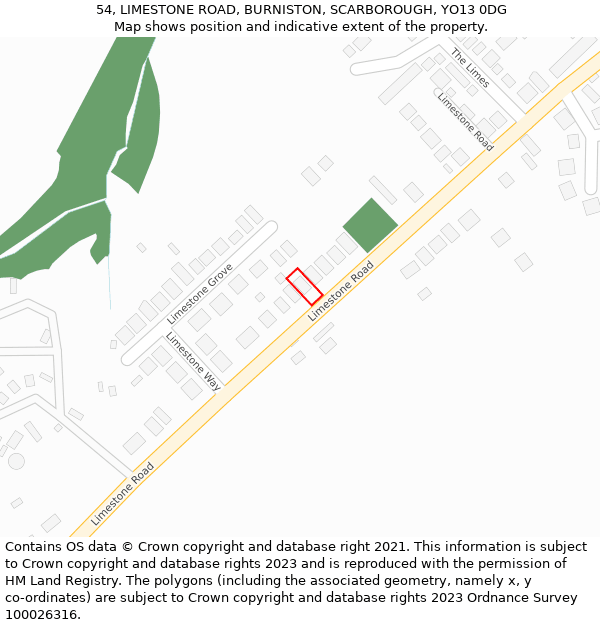 54, LIMESTONE ROAD, BURNISTON, SCARBOROUGH, YO13 0DG: Location map and indicative extent of plot