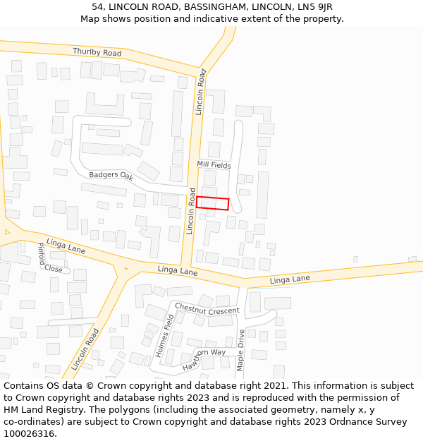 54, LINCOLN ROAD, BASSINGHAM, LINCOLN, LN5 9JR: Location map and indicative extent of plot