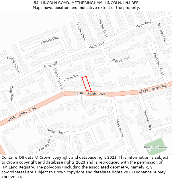 54, LINCOLN ROAD, METHERINGHAM, LINCOLN, LN4 3EE: Location map and indicative extent of plot