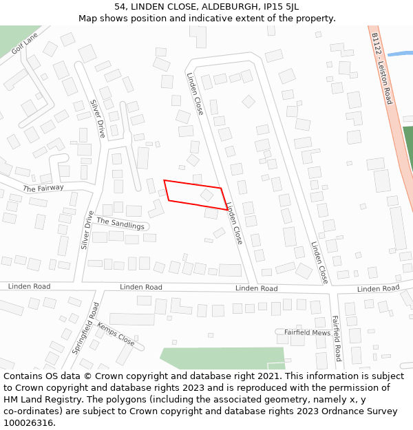 54, LINDEN CLOSE, ALDEBURGH, IP15 5JL: Location map and indicative extent of plot
