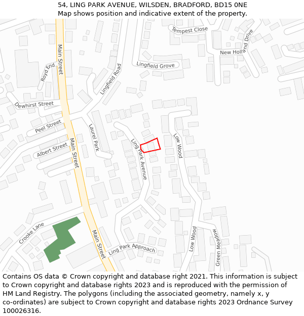 54, LING PARK AVENUE, WILSDEN, BRADFORD, BD15 0NE: Location map and indicative extent of plot