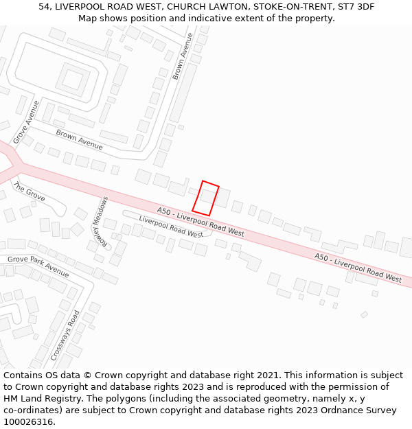 54, LIVERPOOL ROAD WEST, CHURCH LAWTON, STOKE-ON-TRENT, ST7 3DF: Location map and indicative extent of plot
