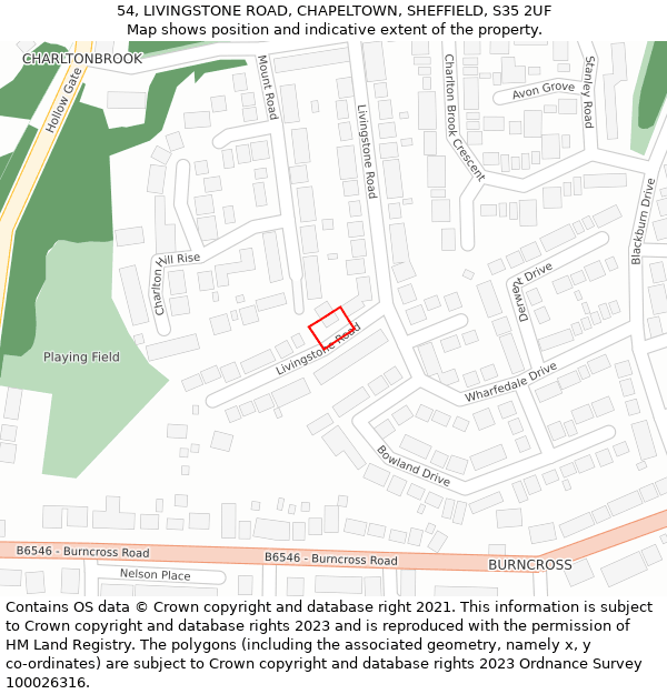 54, LIVINGSTONE ROAD, CHAPELTOWN, SHEFFIELD, S35 2UF: Location map and indicative extent of plot