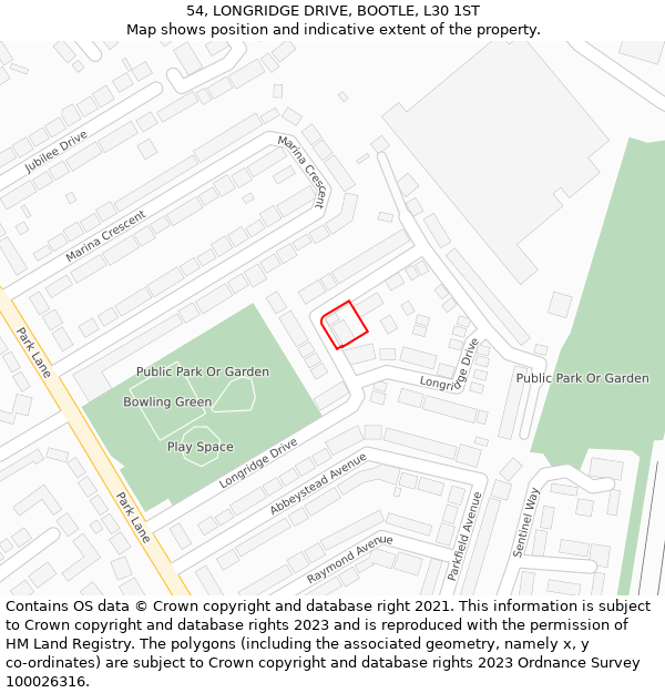 54, LONGRIDGE DRIVE, BOOTLE, L30 1ST: Location map and indicative extent of plot