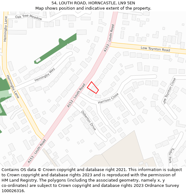 54, LOUTH ROAD, HORNCASTLE, LN9 5EN: Location map and indicative extent of plot