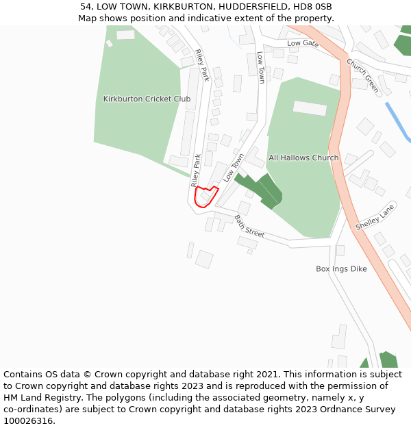 54, LOW TOWN, KIRKBURTON, HUDDERSFIELD, HD8 0SB: Location map and indicative extent of plot