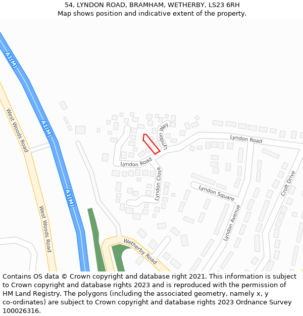 54, LYNDON ROAD, BRAMHAM, WETHERBY, LS23 6RH: Location map and indicative extent of plot