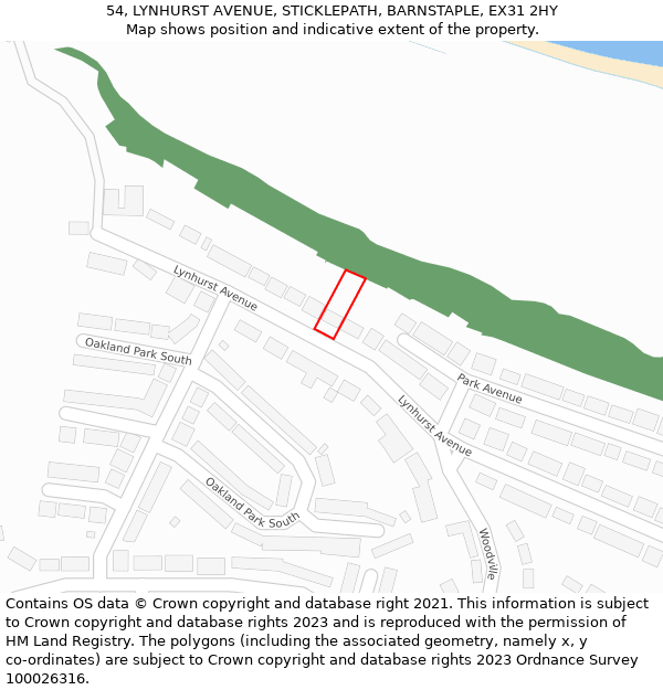 54, LYNHURST AVENUE, STICKLEPATH, BARNSTAPLE, EX31 2HY: Location map and indicative extent of plot