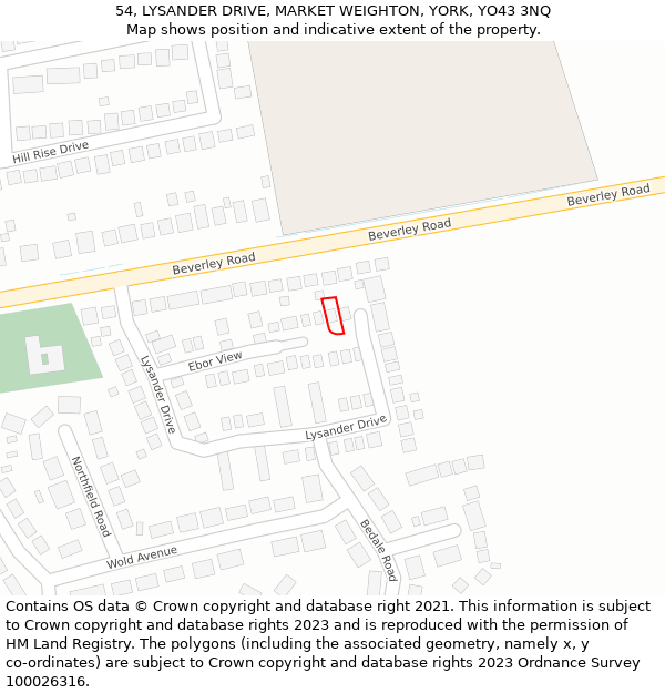 54, LYSANDER DRIVE, MARKET WEIGHTON, YORK, YO43 3NQ: Location map and indicative extent of plot