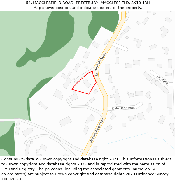 54, MACCLESFIELD ROAD, PRESTBURY, MACCLESFIELD, SK10 4BH: Location map and indicative extent of plot