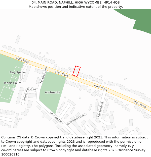 54, MAIN ROAD, NAPHILL, HIGH WYCOMBE, HP14 4QB: Location map and indicative extent of plot