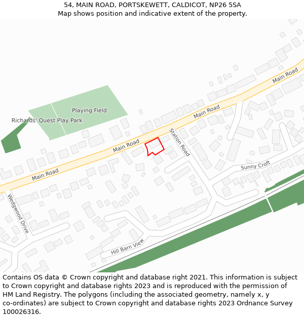 54, MAIN ROAD, PORTSKEWETT, CALDICOT, NP26 5SA: Location map and indicative extent of plot