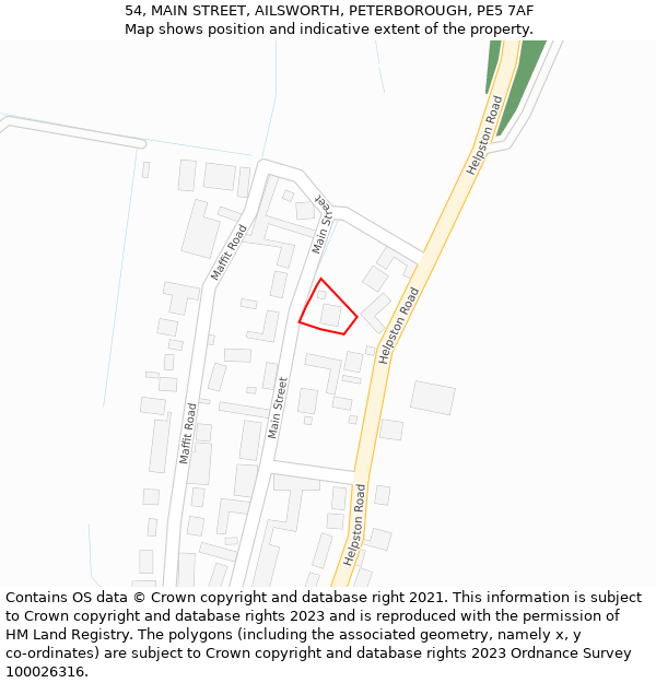 54, MAIN STREET, AILSWORTH, PETERBOROUGH, PE5 7AF: Location map and indicative extent of plot