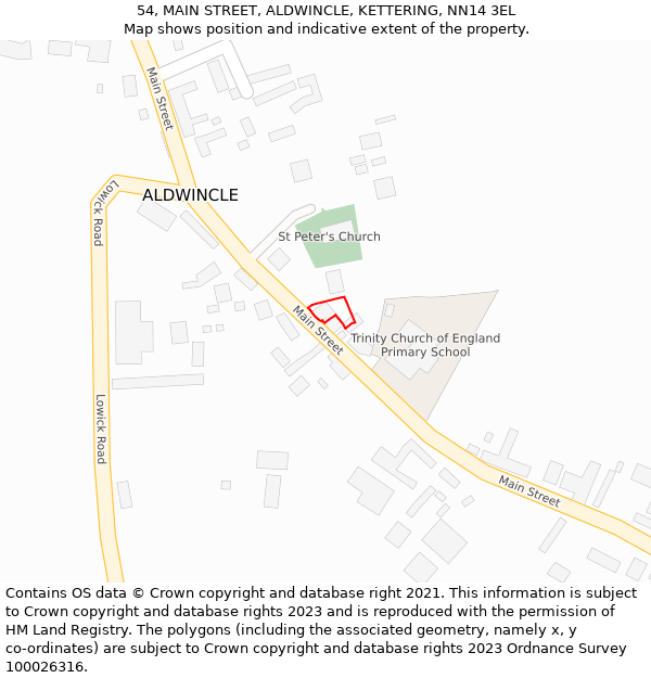 54, MAIN STREET, ALDWINCLE, KETTERING, NN14 3EL: Location map and indicative extent of plot