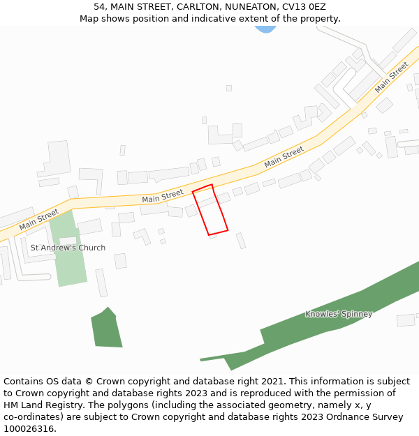 54, MAIN STREET, CARLTON, NUNEATON, CV13 0EZ: Location map and indicative extent of plot