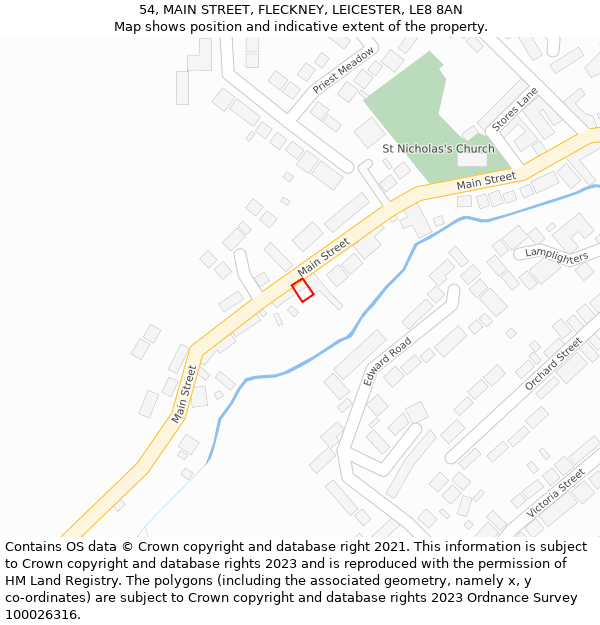 54, MAIN STREET, FLECKNEY, LEICESTER, LE8 8AN: Location map and indicative extent of plot