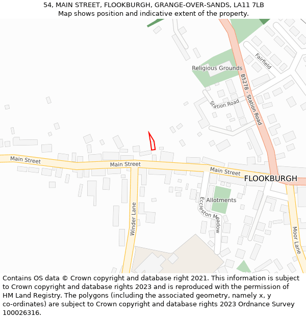 54, MAIN STREET, FLOOKBURGH, GRANGE-OVER-SANDS, LA11 7LB: Location map and indicative extent of plot