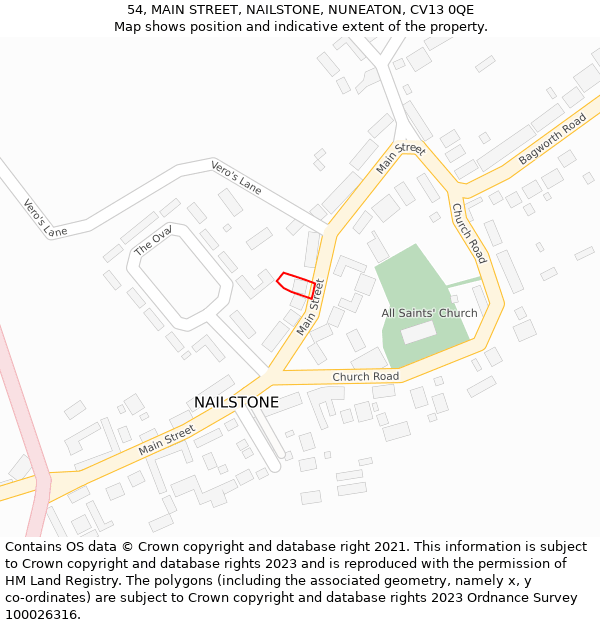 54, MAIN STREET, NAILSTONE, NUNEATON, CV13 0QE: Location map and indicative extent of plot