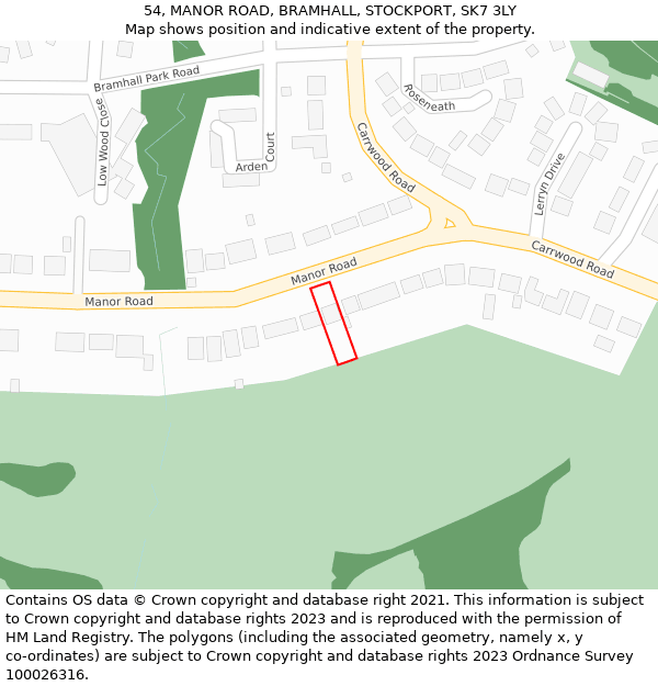 54, MANOR ROAD, BRAMHALL, STOCKPORT, SK7 3LY: Location map and indicative extent of plot