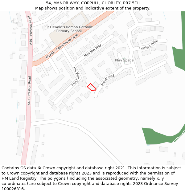 54, MANOR WAY, COPPULL, CHORLEY, PR7 5FH: Location map and indicative extent of plot