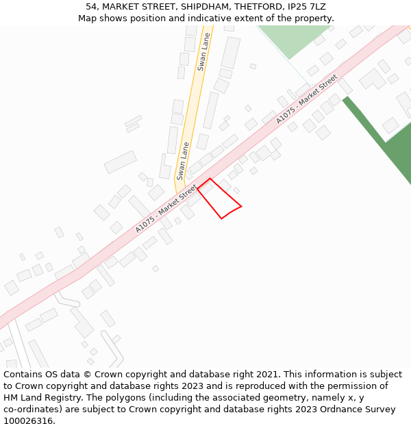 54, MARKET STREET, SHIPDHAM, THETFORD, IP25 7LZ: Location map and indicative extent of plot