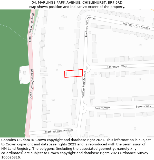 54, MARLINGS PARK AVENUE, CHISLEHURST, BR7 6RD: Location map and indicative extent of plot
