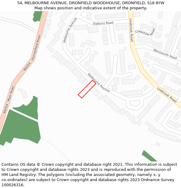 54, MELBOURNE AVENUE, DRONFIELD WOODHOUSE, DRONFIELD, S18 8YW: Location map and indicative extent of plot