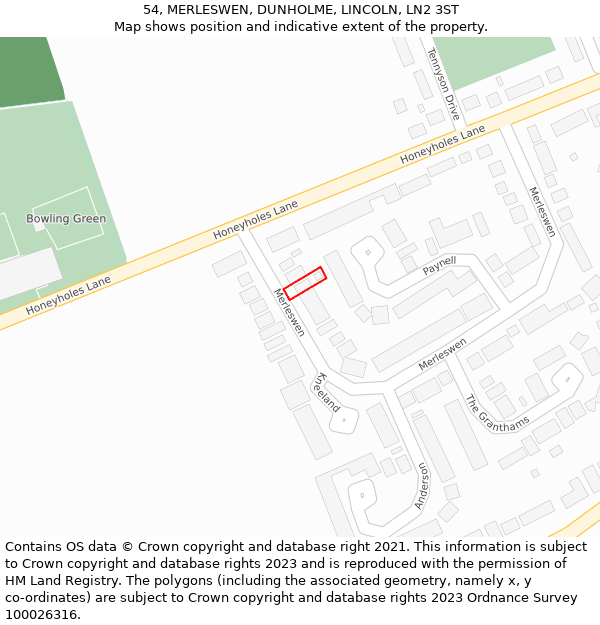 54, MERLESWEN, DUNHOLME, LINCOLN, LN2 3ST: Location map and indicative extent of plot