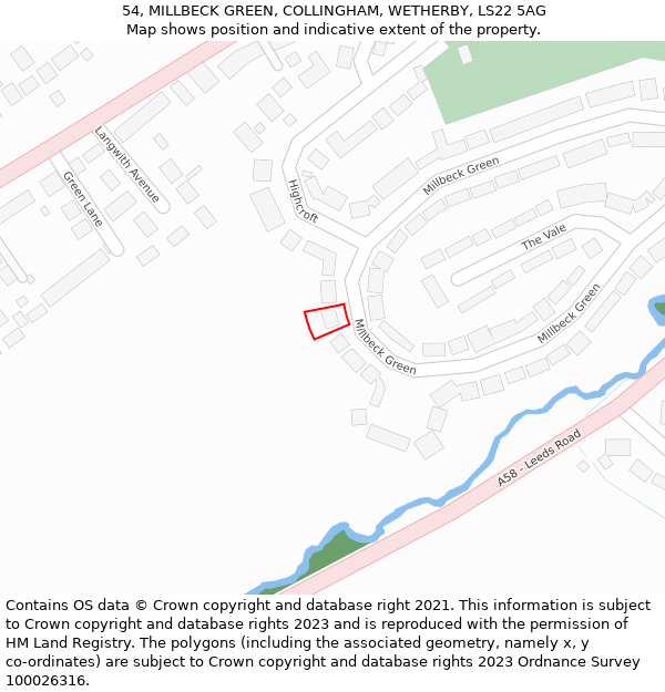 54, MILLBECK GREEN, COLLINGHAM, WETHERBY, LS22 5AG: Location map and indicative extent of plot