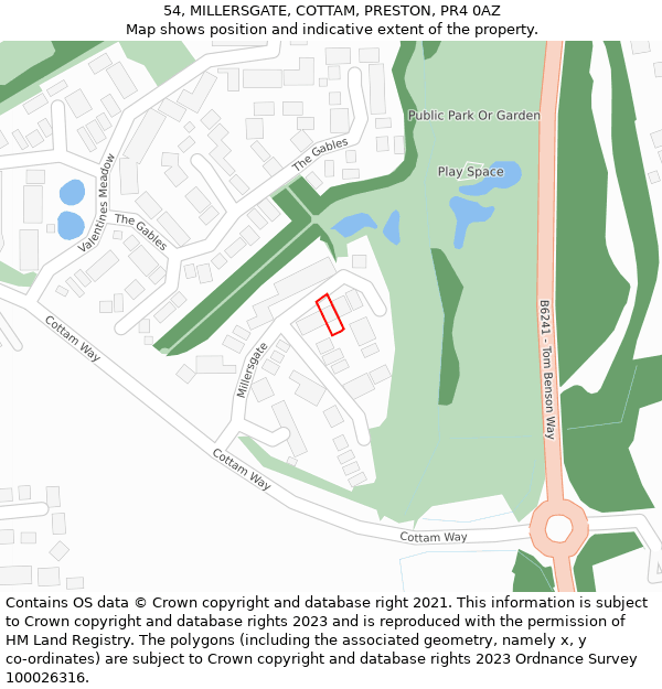 54, MILLERSGATE, COTTAM, PRESTON, PR4 0AZ: Location map and indicative extent of plot